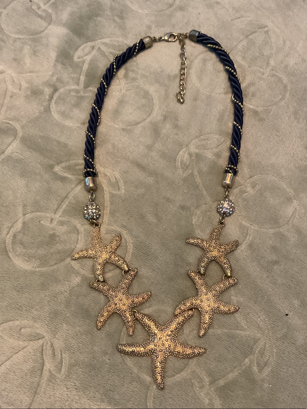 Gold Starfish Statement Necklace with Navy Rope
